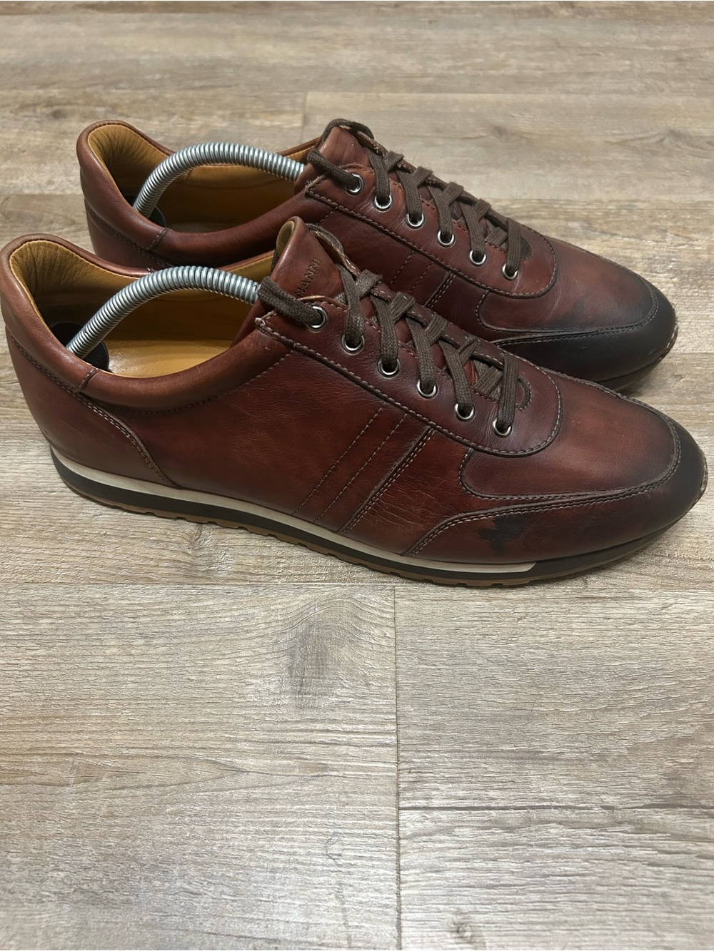 Magnanni Ibiza Men's Size 11 M Midbrown Burnished Leather Lace-Up Sneakers